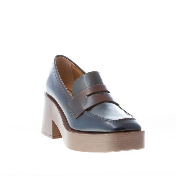 TOD'S donna mocassino Platform in pelle BLU e VERDE con mascherina. Tacco 7,5 - immagine 2
