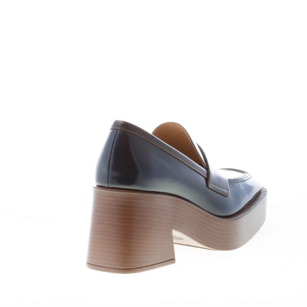 TOD'S donna mocassino Platform in pelle BLU e VERDE con mascherina. Tacco 7,5 - immagine 3