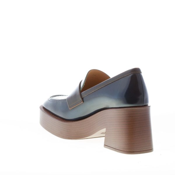 TOD'S donna mocassino Platform in pelle BLU e VERDE con mascherina. Tacco 7,5 - immagine 4