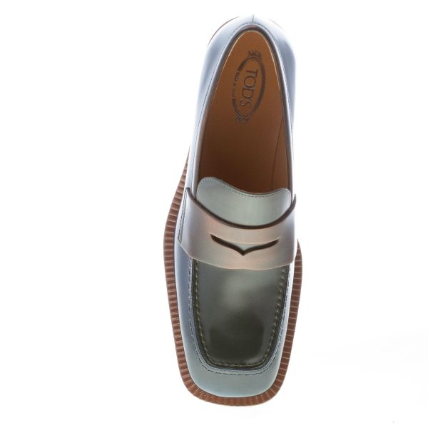 TOD'S donna mocassino Platform in pelle BLU e VERDE con mascherina. Tacco 7,5 - immagine 7