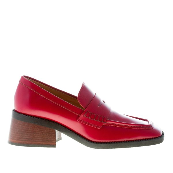 TOD'S donna mocassino in pelle liscia ROSSO con mascherina. Tacco 5,5