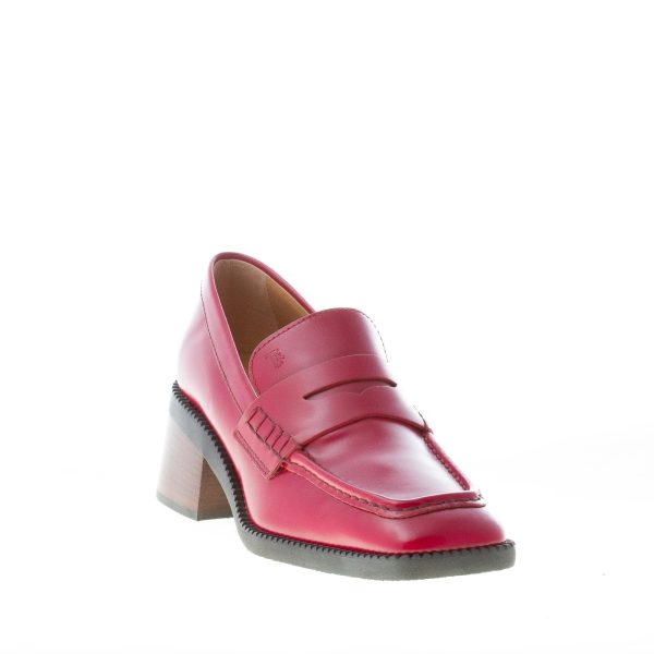 TOD'S donna mocassino in pelle liscia ROSSO con mascherina. Tacco 5,5 - immagine 2