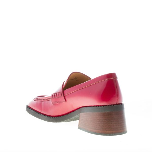 TOD'S donna mocassino in pelle liscia ROSSO con mascherina. Tacco 5,5 - immagine 4