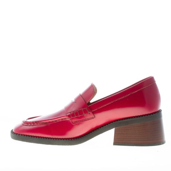 TOD'S donna mocassino in pelle liscia ROSSO con mascherina. Tacco 5,5 - immagine 5