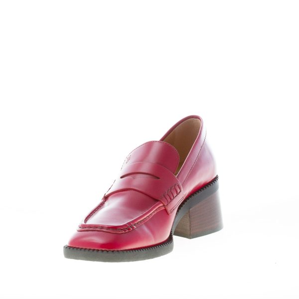 TOD'S donna mocassino in pelle liscia ROSSO con mascherina. Tacco 5,5 - immagine 6