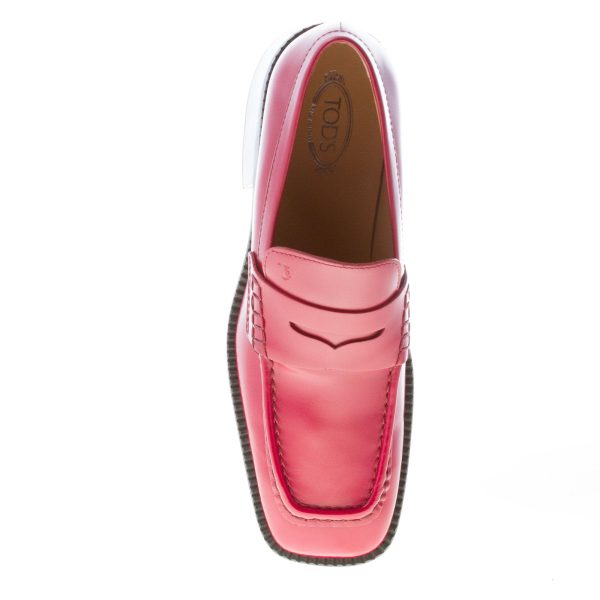 TOD'S donna mocassino in pelle liscia ROSSO con mascherina. Tacco 5,5 - immagine 7