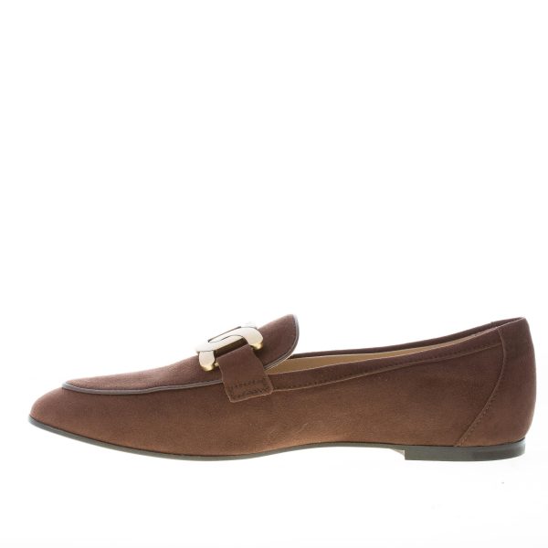 TOD'S donna mocassino Kate in camoscio MARRONE con catena. Suola cuoio - immagine 5