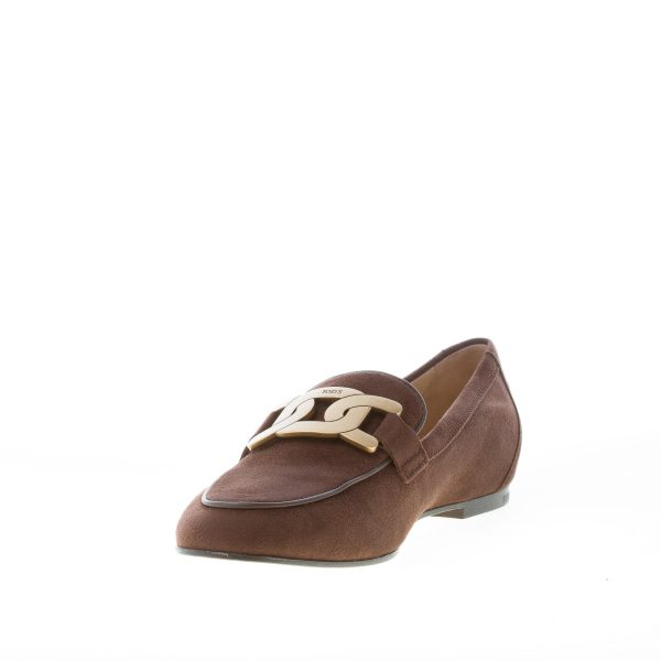 TOD'S donna mocassino Kate in camoscio MARRONE con catena. Suola cuoio - immagine 6