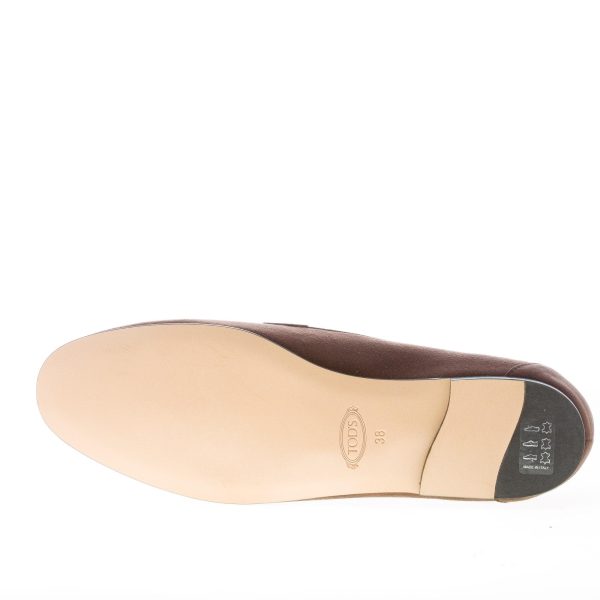 TOD'S donna mocassino Kate in camoscio MARRONE con catena. Suola cuoio - immagine 8