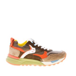 VOILE BLANCHE uomo sneaker Bholt in camoscio e tessuto TAUPE e arancione