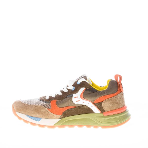 VOILE BLANCHE uomo sneaker Bholt in camoscio e tessuto TAUPE e arancione - immagine 5