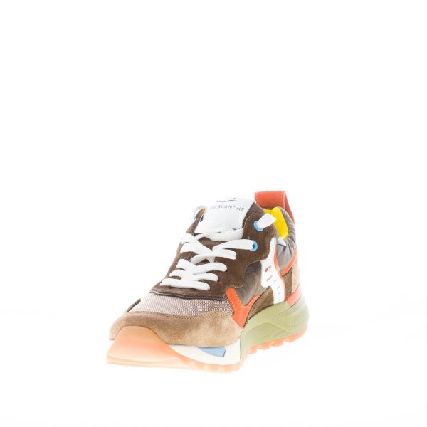 VOILE BLANCHE uomo sneaker Bholt in camoscio e tessuto TAUPE e arancione - immagine 6