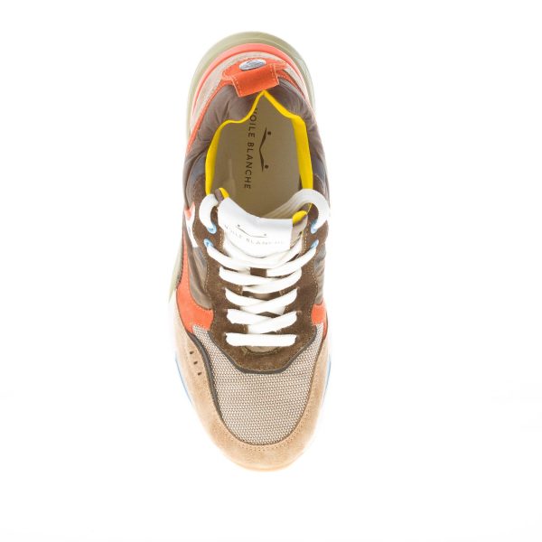 VOILE BLANCHE uomo sneaker Bholt in camoscio e tessuto TAUPE e arancione - immagine 7