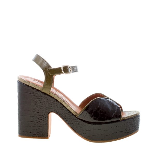 CHIE MIHARA donna sandalo platform Dede in pelle stampa cocco NERO e VERDE. Tacco 11 cm