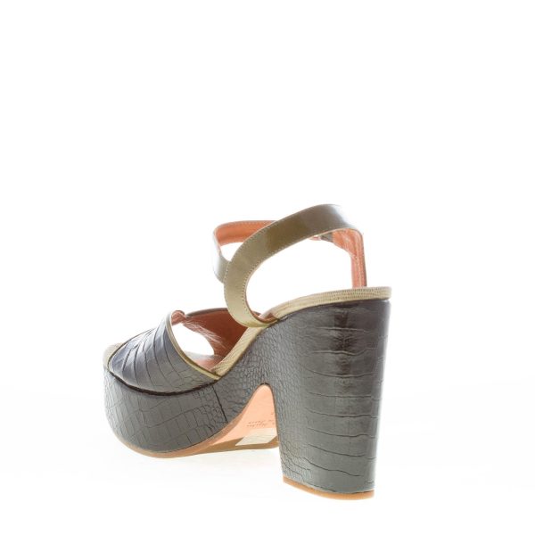 CHIE MIHARA donna sandalo platform Dede in pelle stampa cocco NERO e VERDE. Tacco 11 cm - immagine 4