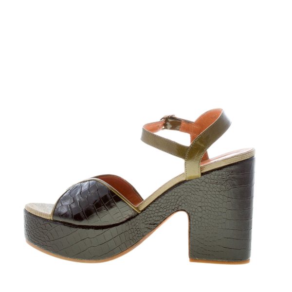 CHIE MIHARA donna sandalo platform Dede in pelle stampa cocco NERO e VERDE. Tacco 11 cm - immagine 5