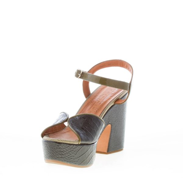 CHIE MIHARA donna sandalo platform Dede in pelle stampa cocco NERO e VERDE. Tacco 11 cm - immagine 6