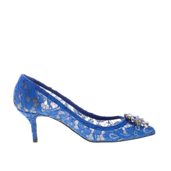 DOLCE & GABBANA donna decolletè Bellucci in pizzo BLU con broche. Tacco 6 cm