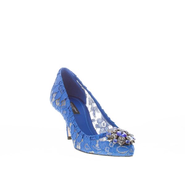 DOLCE & GABBANA donna decolletè Bellucci in pizzo BLU con broche. Tacco 6 cm - immagine 2