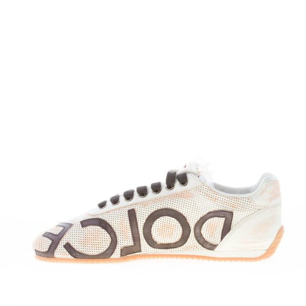 DOLCE & GABBANA uomo sneaker Thailandia in pelle di canguro traforata BIANCO vintage con lettering - immagine 5