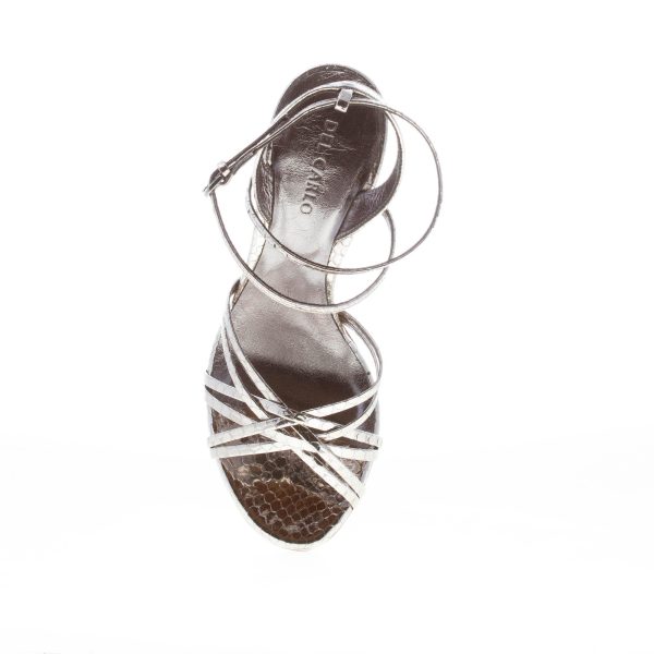 DEL CARLO donna sandalo Ami in pelle stampa rettile ARGENTO. Tacco 9,5 cm - immagine 7