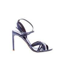 DEL CARLO donna sandalo Ami in pelle stampa rettile BLU OCEANO. Tacco 9,5 cm