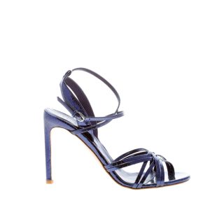 DEL CARLO donna sandalo Ami in pelle stampa rettile BLU OCEANO. Tacco 9,5 cm