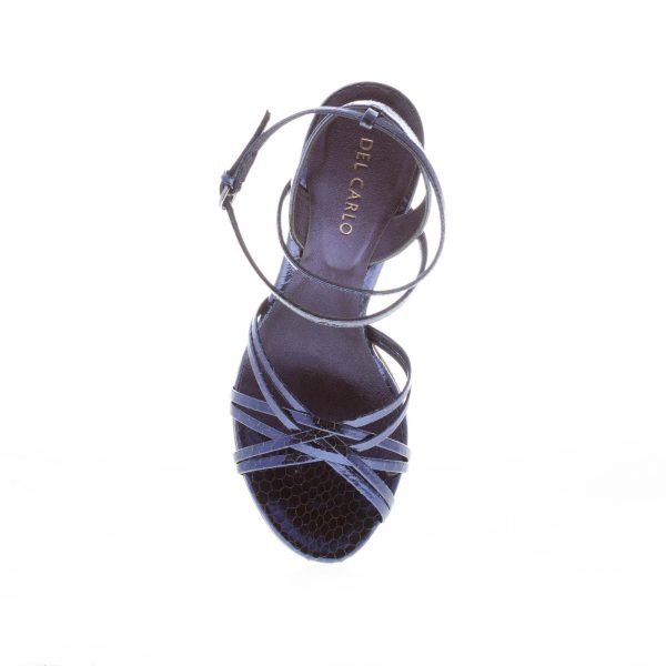 DEL CARLO donna sandalo Ami in pelle stampa rettile BLU OCEANO. Tacco 9,5 cm - immagine 7