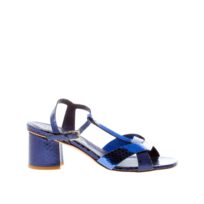 DEL CARLO donna sandalo Ben a fasce incrociate in pelle stampa rettile BLU OCEANO. Tacco 5,5 cm