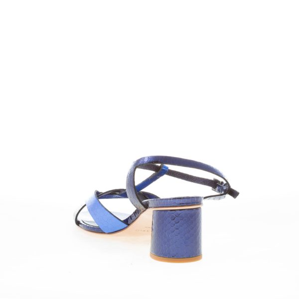 DEL CARLO donna sandalo Ben a fasce incrociate in pelle stampa rettile BLU OCEANO. Tacco 5,5 cm - immagine 4
