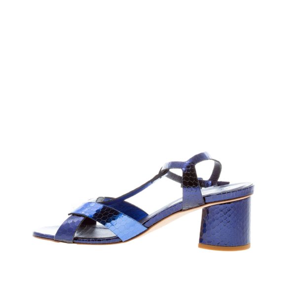 DEL CARLO donna sandalo Ben a fasce incrociate in pelle stampa rettile BLU OCEANO. Tacco 5,5 cm - immagine 5