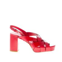 DEL CARLO donna sandalo platform Madrid a fasce incrociate in vernice ROSSO. Tacco 8 cm