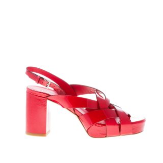 DEL CARLO donna sandalo platform Madrid a fasce incrociate in vernice ROSSO. Tacco 8 cm
