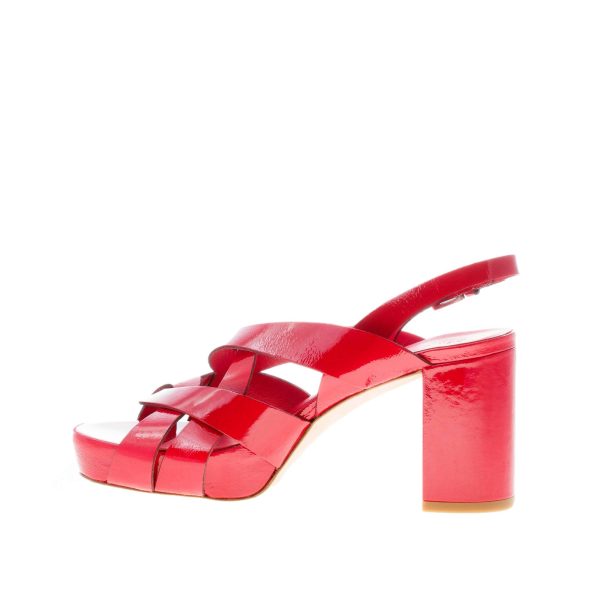 DEL CARLO donna sandalo platform Madrid a fasce incrociate in vernice ROSSO. Tacco 8 cm - immagine 5