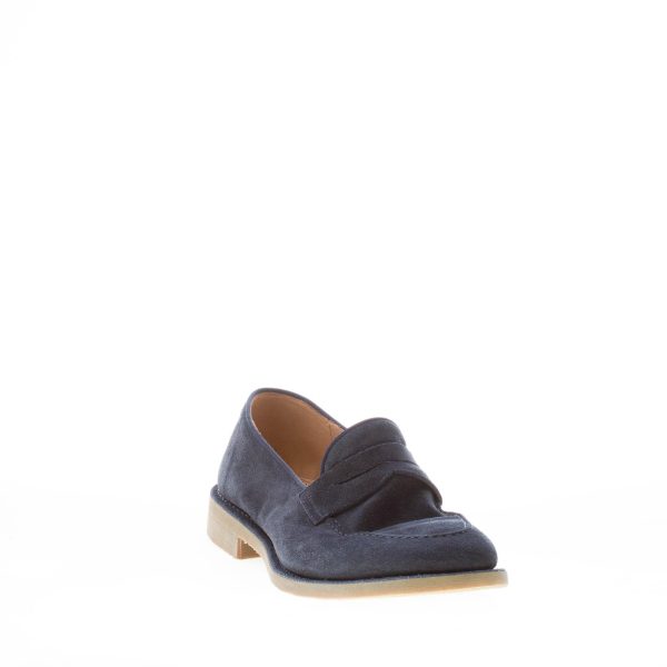 ALBERTO FASCIANI uomo mocassino penny artigianale in velour BLU NOTTE. Suola gomma - immagine 2