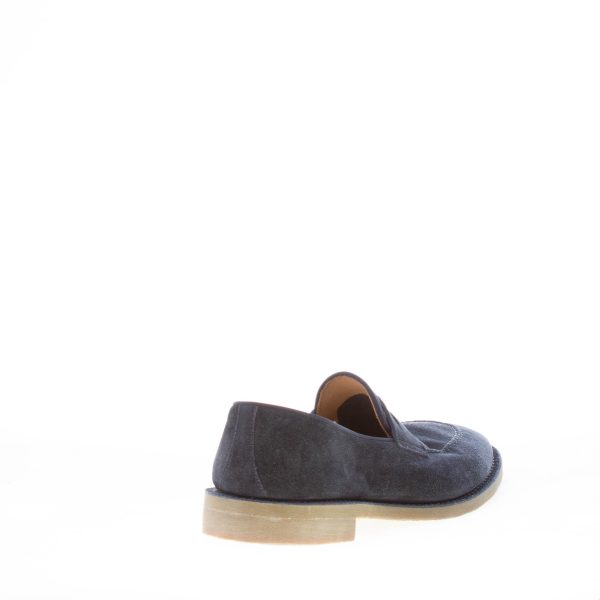 ALBERTO FASCIANI uomo mocassino penny artigianale in velour BLU NOTTE. Suola gomma - immagine 3