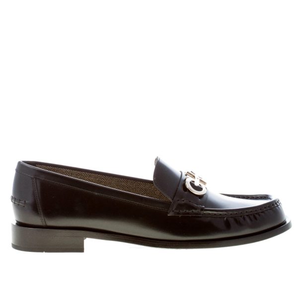 FERRAGAMO donna mocassino Ofelia in pelle NERO con ornamento Gancini in metallo. Suola cuoio. Tacco 2,5