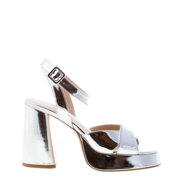 ROBERTO FESTA donna sandalo Livia in pelle reflex ARGENTO con platform. Tacco 9,5 cm