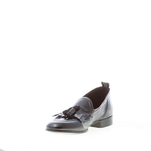 GREEN GEORGE uomo mocassino accollato in pelle NERO con frangia e nappine. Suola in cuoio - immagine 6
