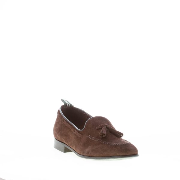 GREEN GEORGE uomo mocassino accollato in camoscio MARRONE con nappine. Suola in cuoio - immagine 2
