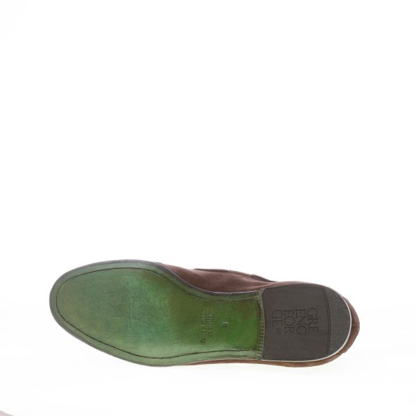GREEN GEORGE uomo mocassino accollato in camoscio MARRONE con nappine. Suola in cuoio - immagine 8