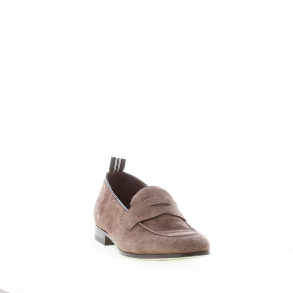 GREEN GEORGE uomo mocassino penny in camoscio TORTORA. Suola in cuoio - immagine 2