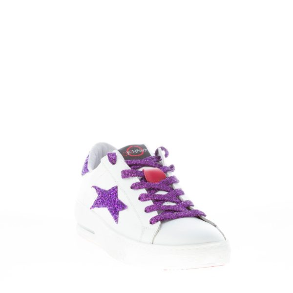 OKINAWA donna sneaker LOW PLUS 2325 in pelle BIANCO con glitter viola - immagine 2
