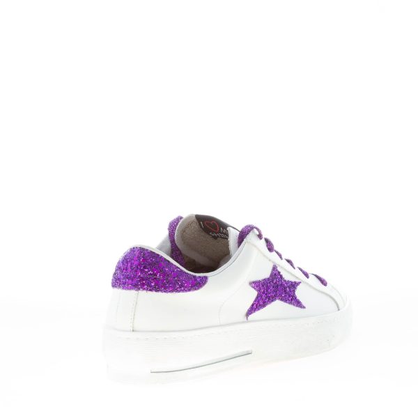 OKINAWA donna sneaker LOW PLUS 2325 in pelle BIANCO con glitter viola - immagine 3