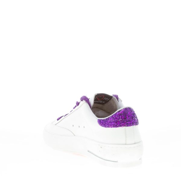 OKINAWA donna sneaker LOW PLUS 2325 in pelle BIANCO con glitter viola - immagine 4