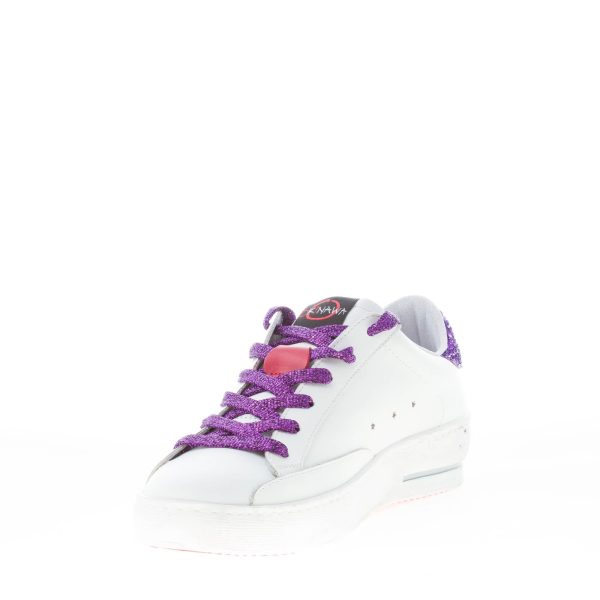 OKINAWA donna sneaker LOW PLUS 2325 in pelle BIANCO con glitter viola - immagine 5