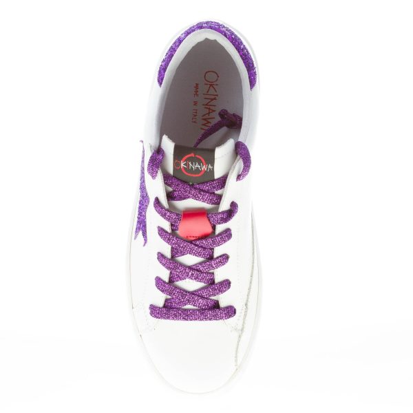 OKINAWA donna sneaker LOW PLUS 2325 in pelle BIANCO con glitter viola - immagine 6
