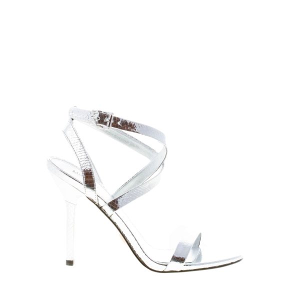 MICHAEL KORS donna sandalo Asha in pelle stampa rettile ARGENTO. Tacco 9 cm