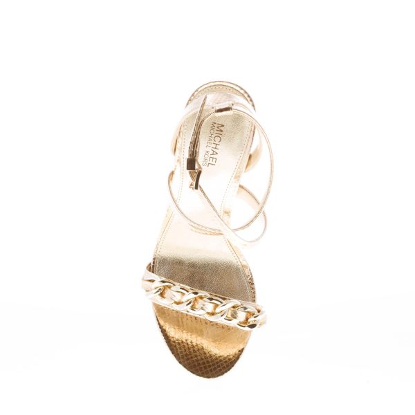MICHAEL KORS donna sandalo Asha in pelle stampa rettile ORO con catena. Tacco 9 cm - immagine 7