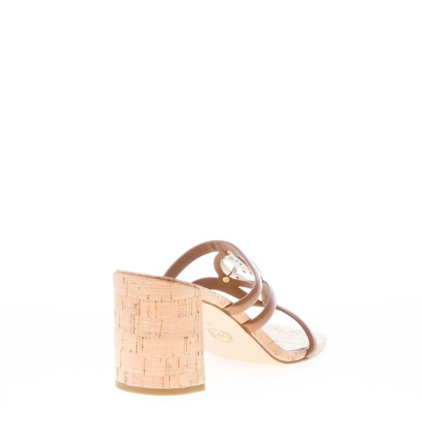 MICHAEL KORS donna sandalo slide Hampton in pelle CUOIO con placca logo. Tacco 8 cm - immagine 3